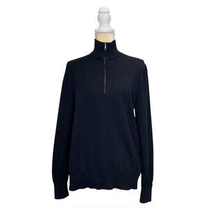 Brooks Brothers Mock Neck Quarter Zip Black Cotton Sweater Size Medium